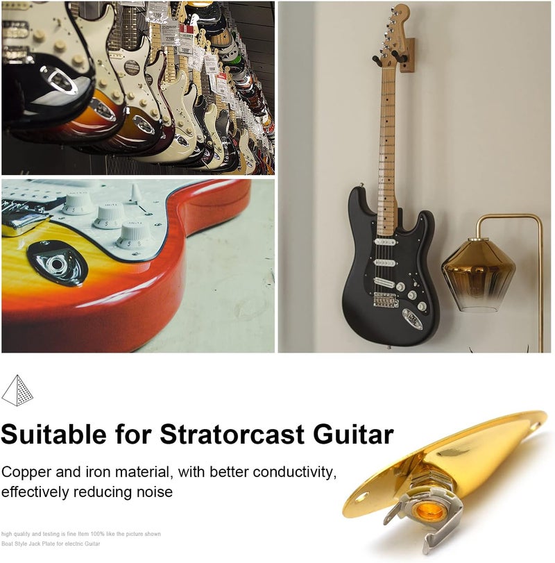 MAXCHEER Guitar Input Jack Socket Plate Output Loaded Boat Style 1/4 Inch with Screws for Fender Stratocaster Strat St Mono Electric Guitar for Electric Guitar Replacement Parts (Gold) - Image 4